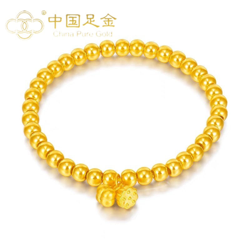 【中国足金】足金999卡4mm古法金珠两世欢 手链 ZJ042401