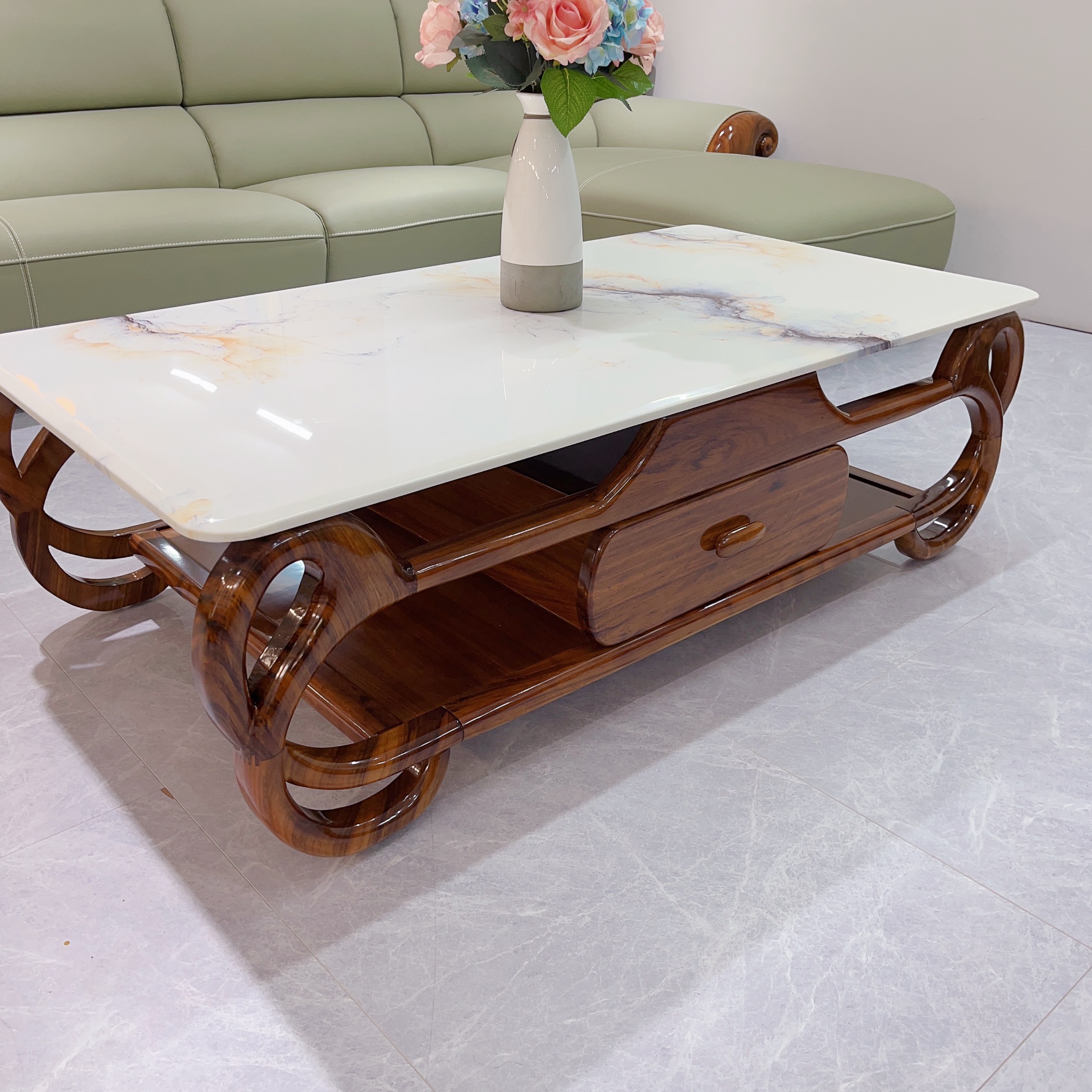 大气乌金木轻奢方几复古新中式大理石茶几、电视柜组合客厅家用