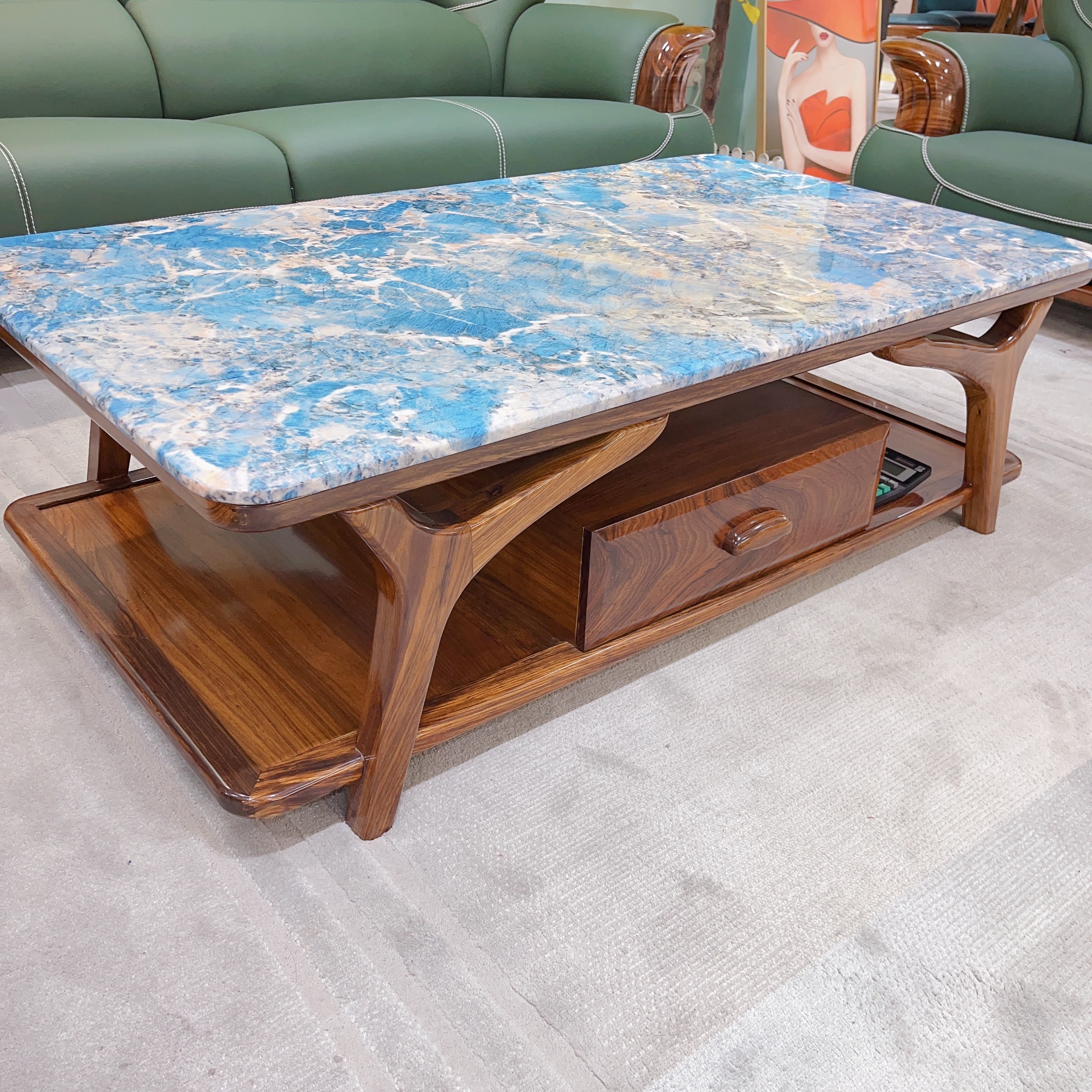 简约乌金木创意轻奢大理石茶几桌子、电视柜组合客厅家用长方形