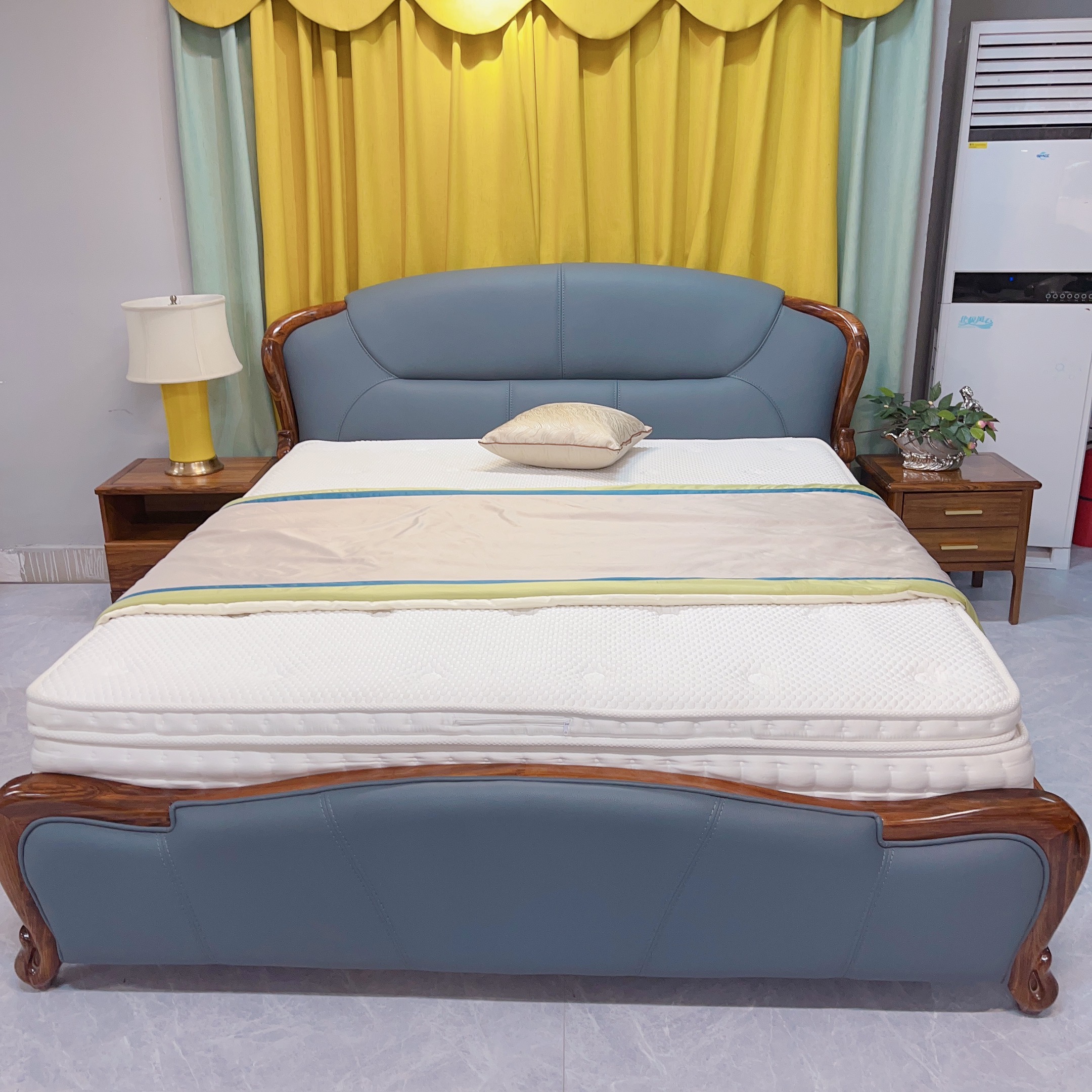 轻奢乌金木头层牛皮家用主卧简约美式北欧中式大床225*205*105