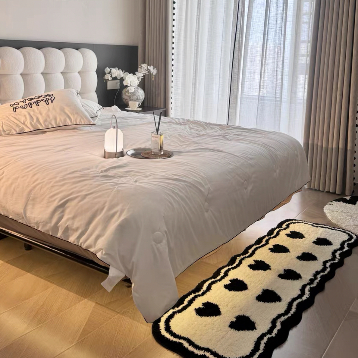 高级奶油风 60*150 黑白爱心 加厚针织床边毯