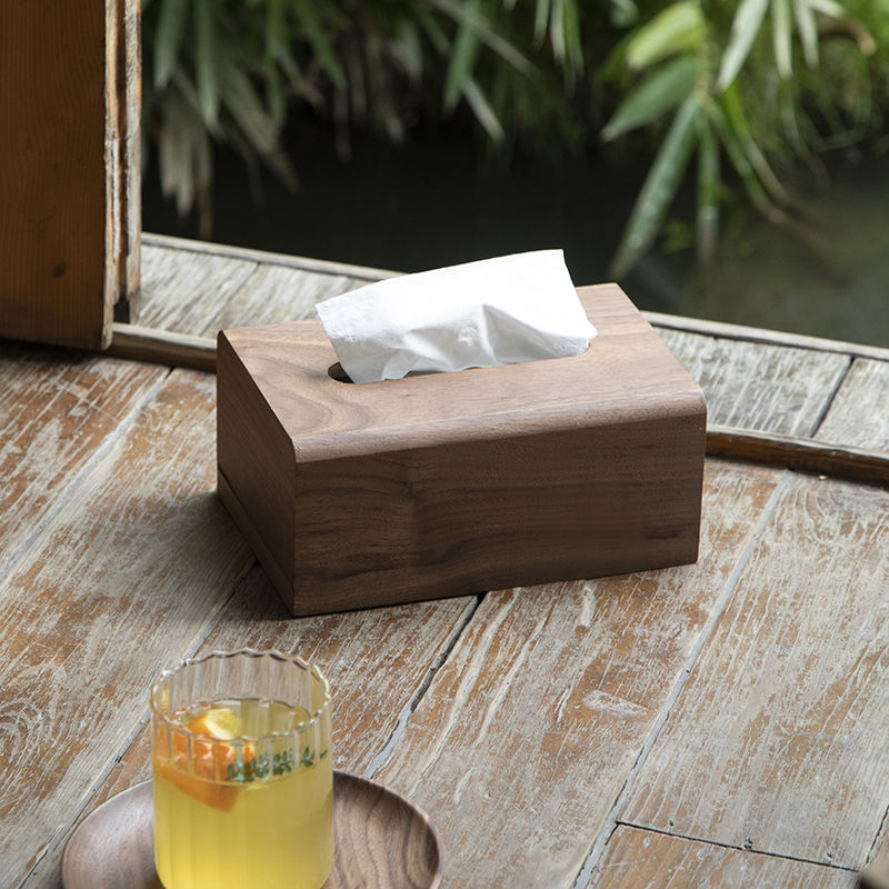黑胡桃实木纸巾盒新中式客厅木质抽纸盒现代简约高档面巾纸收纳盒