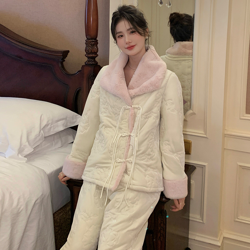 查理夫人【雪瑶】三层夹棉新款睡衣女新中式冬季加绒加厚睡衣洋气