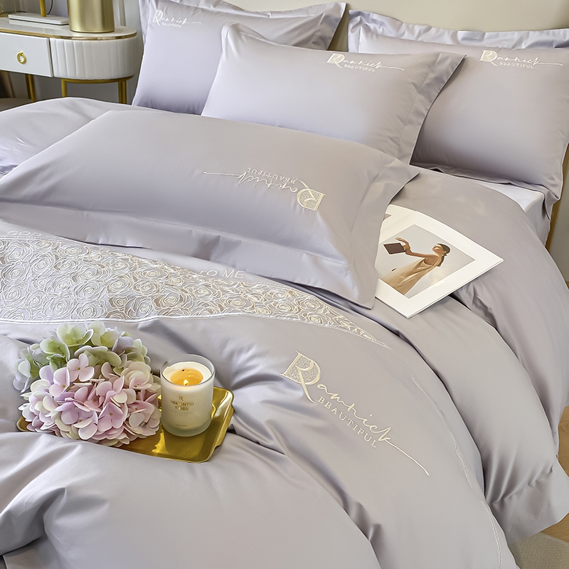 全棉轻奢欧式高级感精密绣花四件套床单款套件-浪漫约定