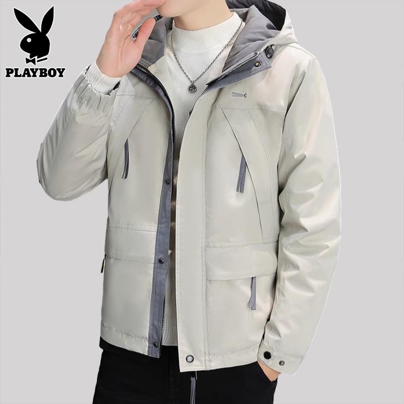 PLAYBOY连帽男款羽绒服男士冬季加厚保暖休闲工装外套男装