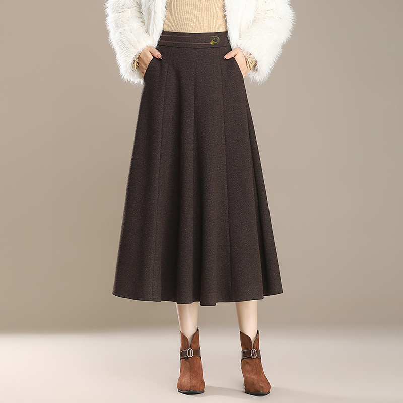 a字裙半身裙女秋冬2024新款高腰显瘦遮胯中长款大摆百褶裙