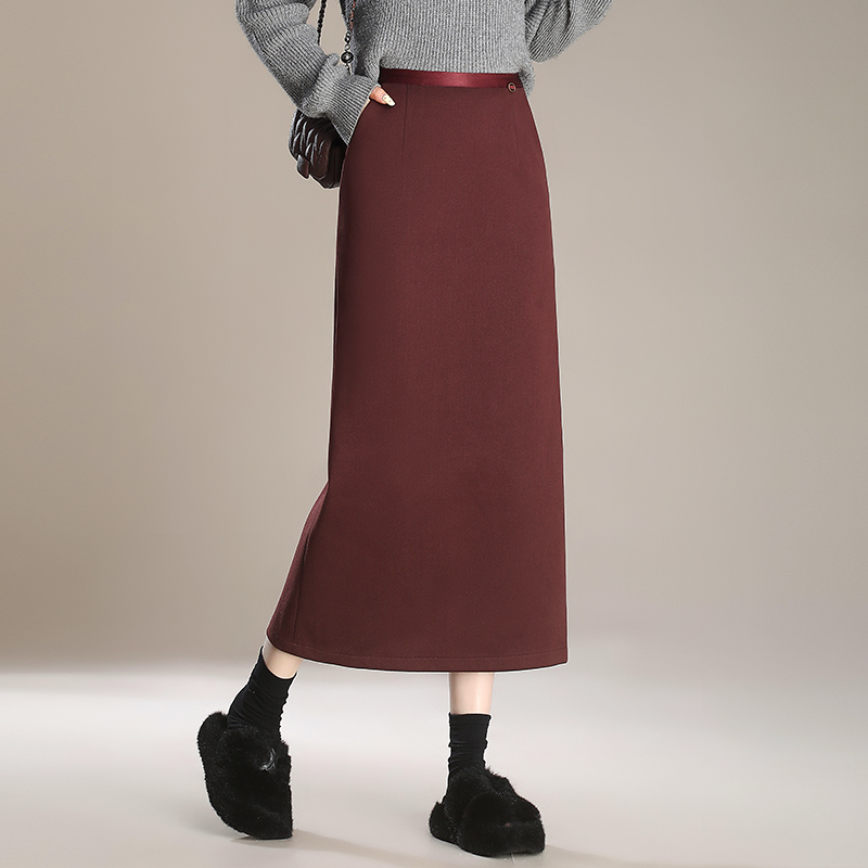 简约直筒气质半身裙女高腰显瘦秋冬长款开叉一步裙包臀长裙