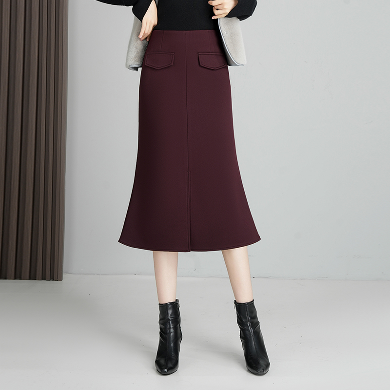 2024秋冬季新款开叉鱼尾裙女气质高腰修身包臀半身裙中长裙子