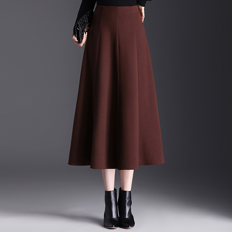 拼接款半身裙秋冬女2025新款高腰显瘦咖色大摆裙垂感中长裙冬季