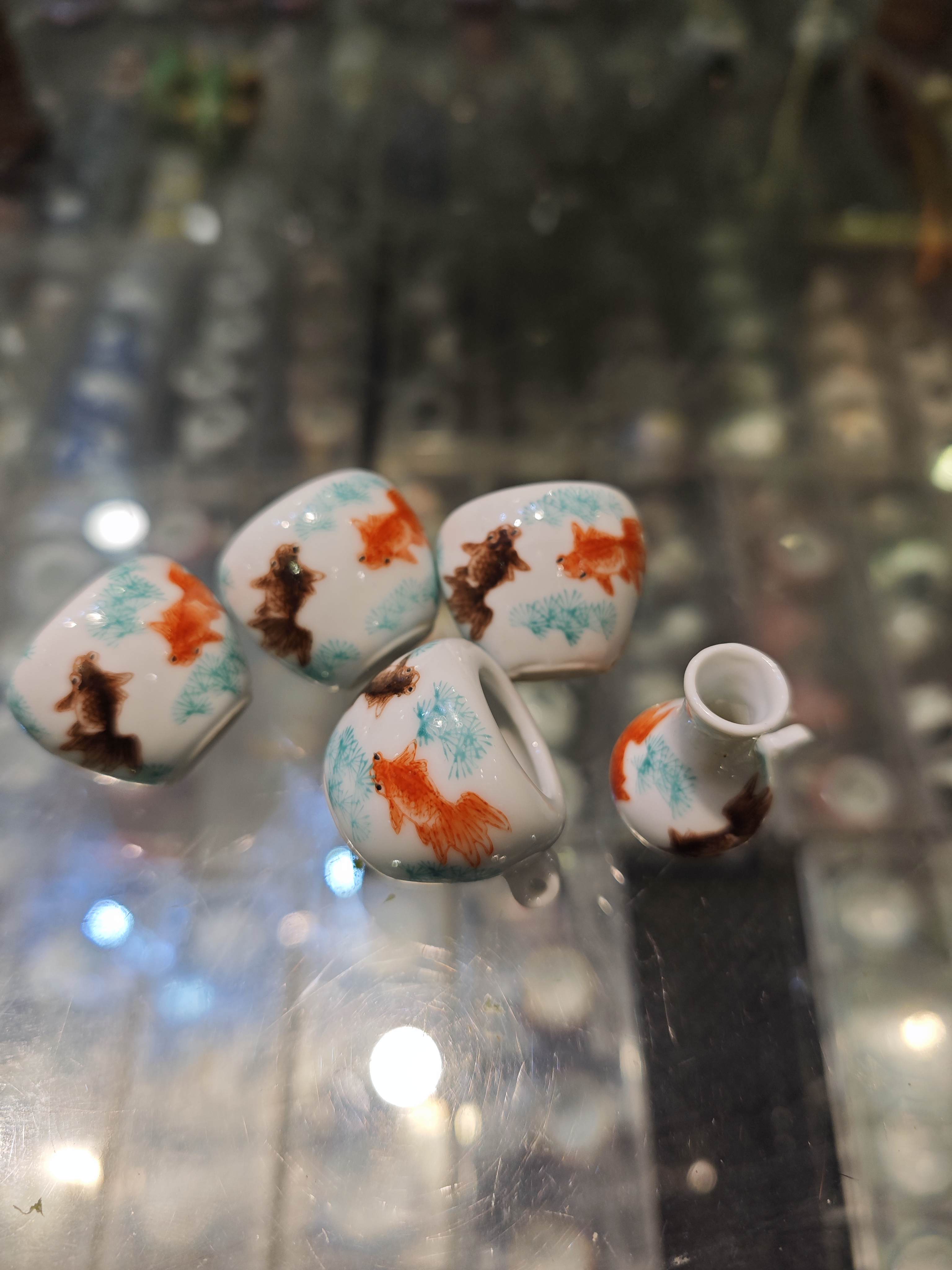 绣眼杯子手绘金玉满堂倒口型5件套杯高2.6肚直径3.2口内1.8