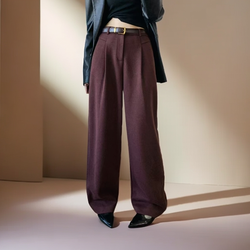 时尚品质洋气桑蚕丝羊毛高腰阔腿裤设计师