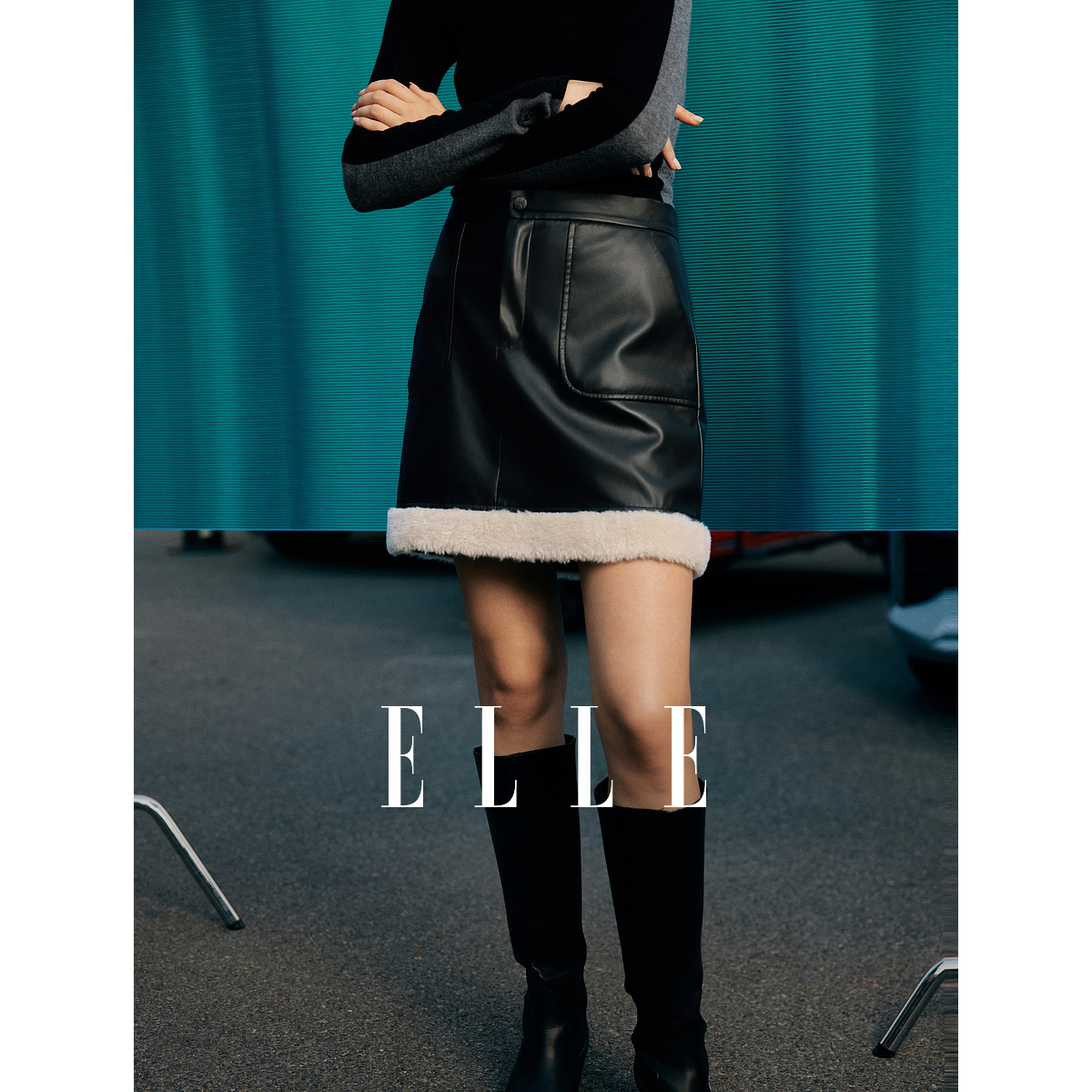 ELLE设计感气质半身裙2024冬季新款雅丹风显瘦高腰百搭ER40006