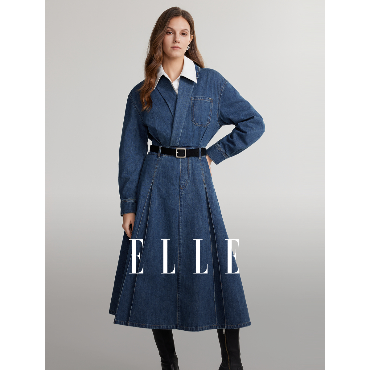 ELLE收腰连衣裙秋季新款尤莱特显瘦气质EL49672