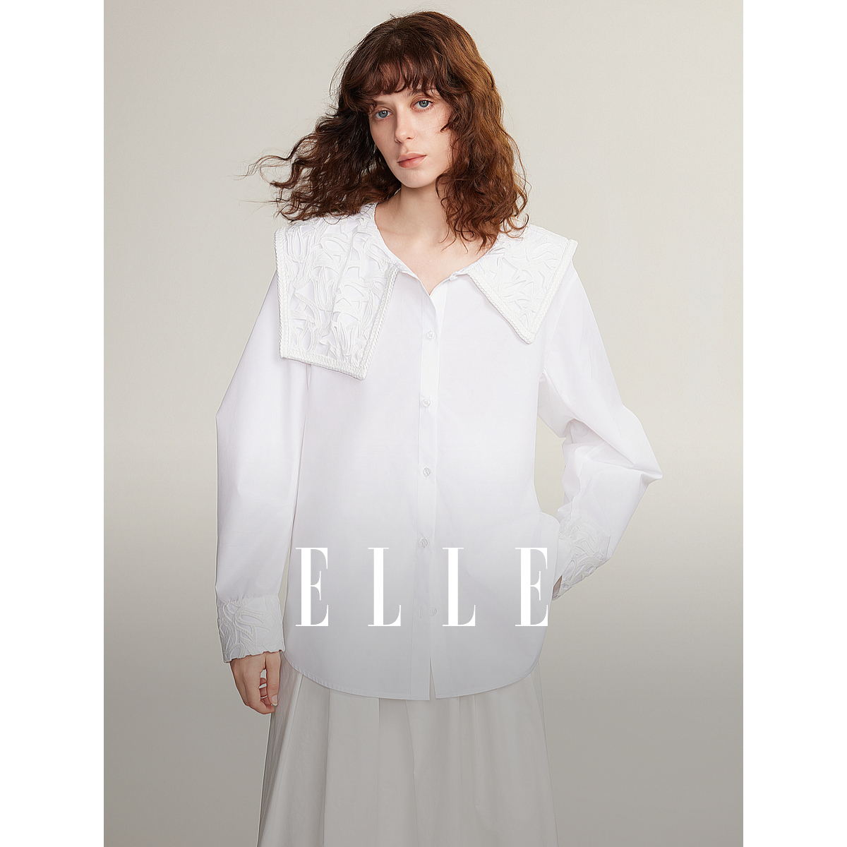ELLE法式优雅气质衬衫2025春新款风感波粒宽松EC48637