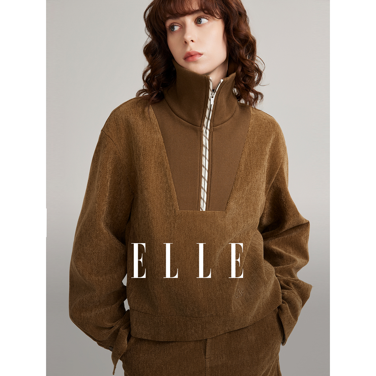 【王雪糕专属】ELLE简约撞色设计感卫衣2024冬季新款雅丹风EW40127