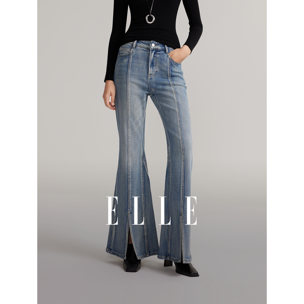 【赵老板专属】ELLE法式设计感复古牛仔裤2024冬装新款裤子EQ49870