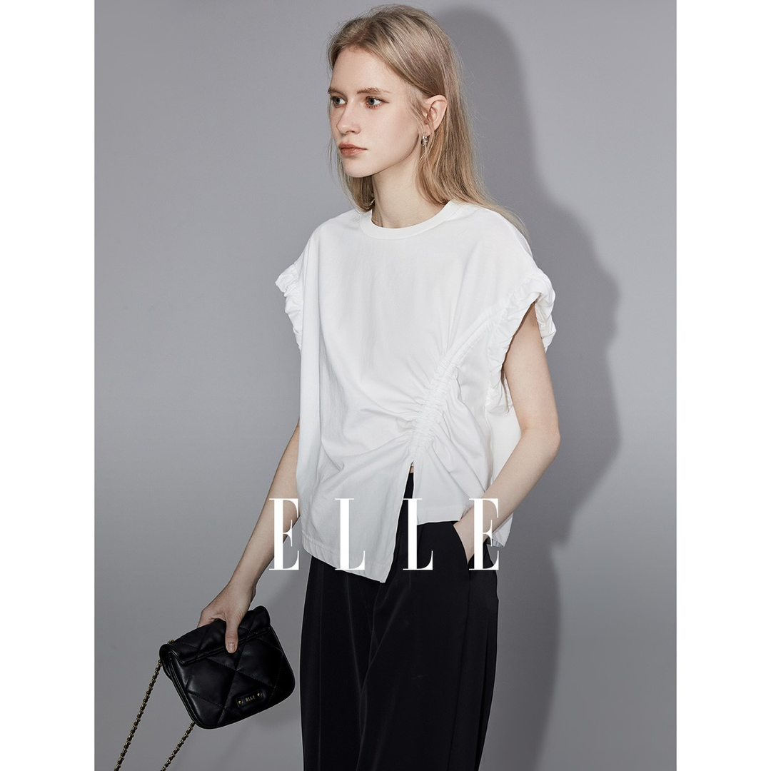 【王雪糕专属】ELLE法式宽肩无袖T恤夏季新款高级感上衣-ET34695