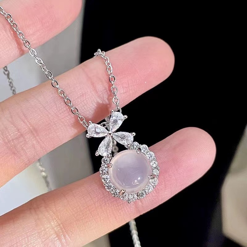 铜合金合成锆石吊坠 轻奢高级感在逃公主微镶锆石玉燧吊坠锁骨链