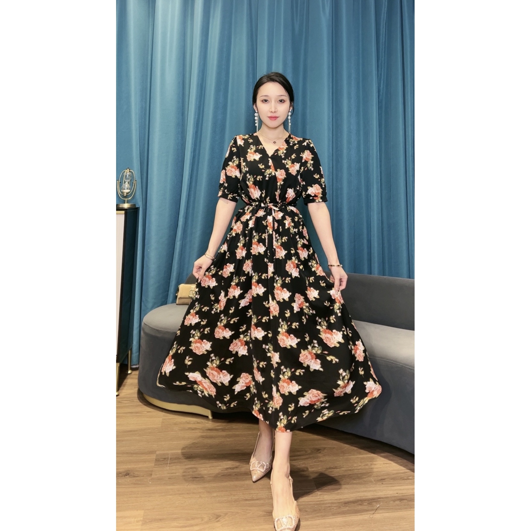 【商场高货】  夏季泛信优雅印花气质显瘦女装连衣裙6221