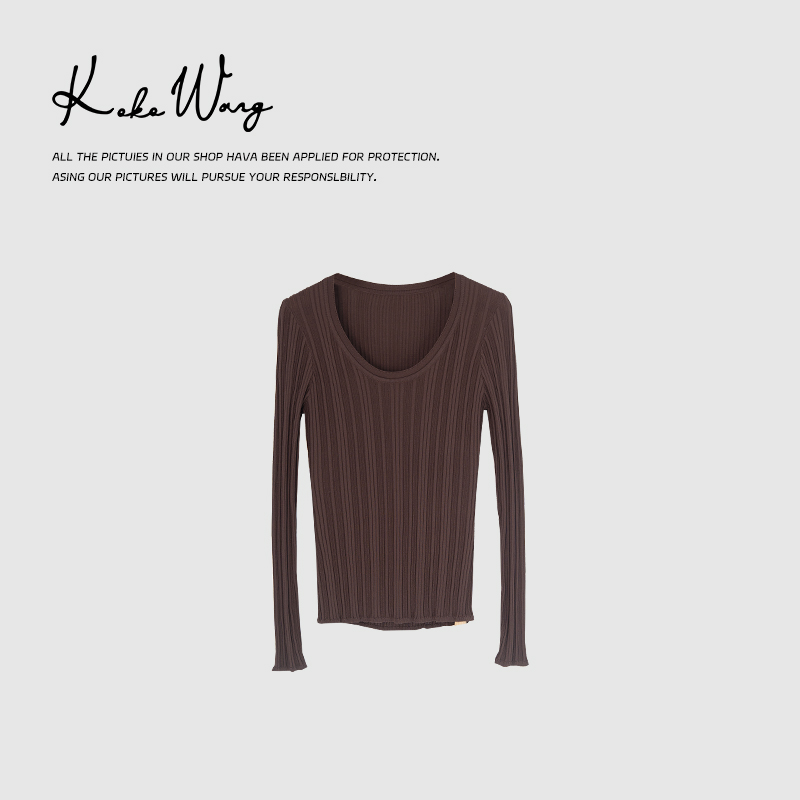 KOKOWANG 气质款坑条修身显瘦百搭长袖打底针织衫204224F08Z42