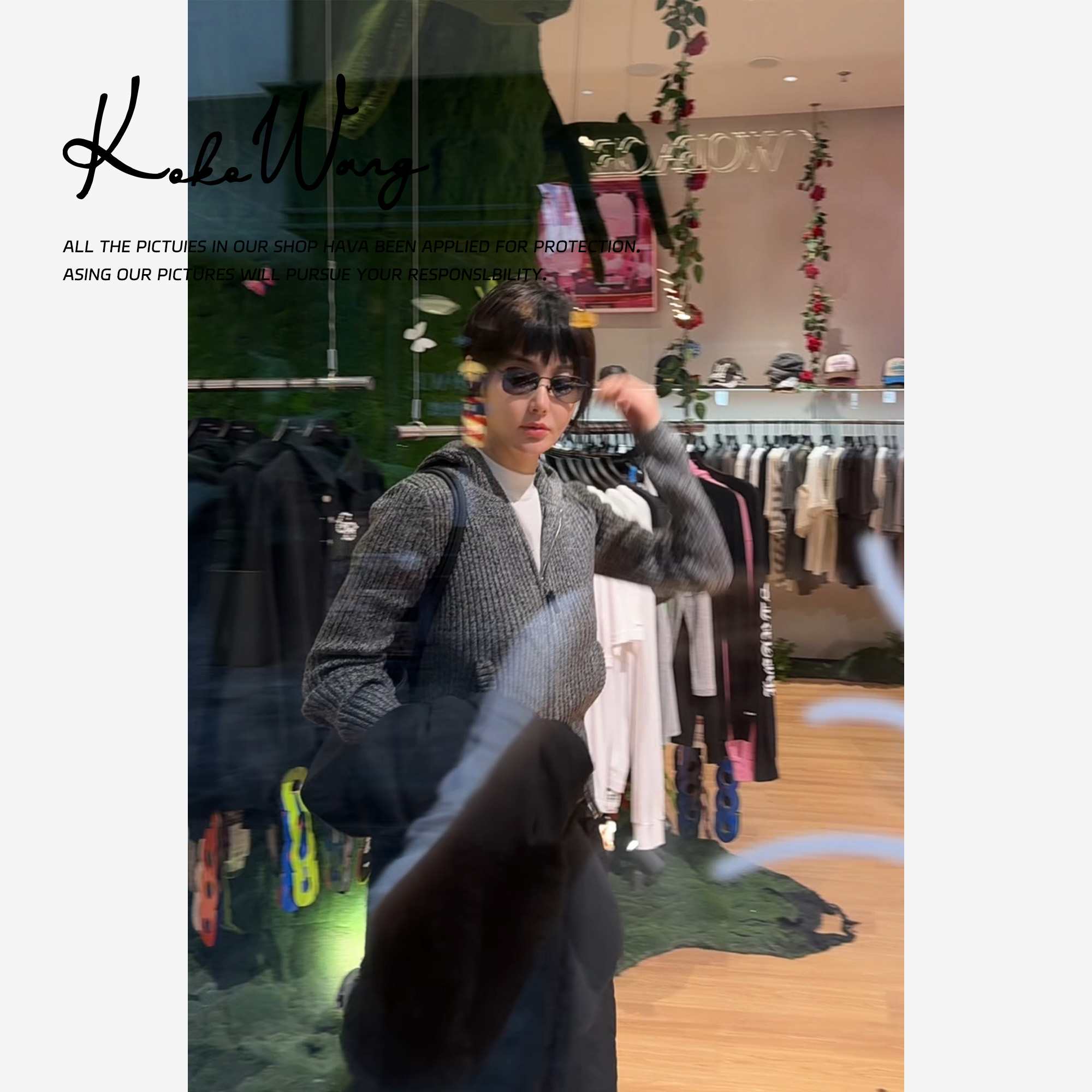 KOKO WANG秋冬时尚拉链连帽针织开衫外套544224K05W42