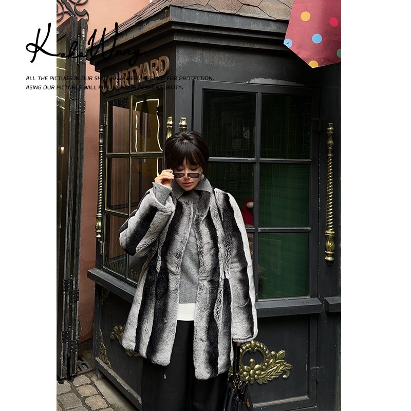 KOKO WANG红人上新轻奢雷克斯兔皮毛一体上衣外套540684I28W41