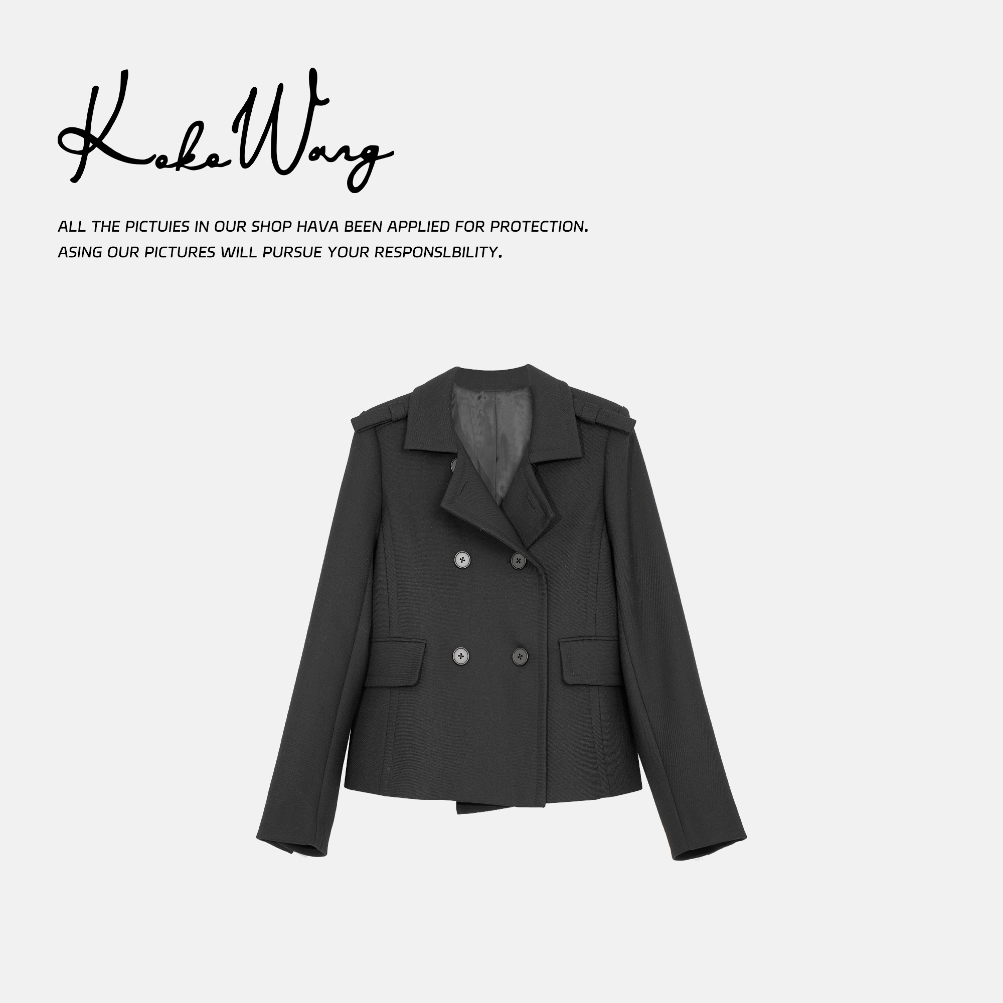 KOKOWANG 羊毛混纺复古日漫少女专属黑色西装外套541534L02H41-1