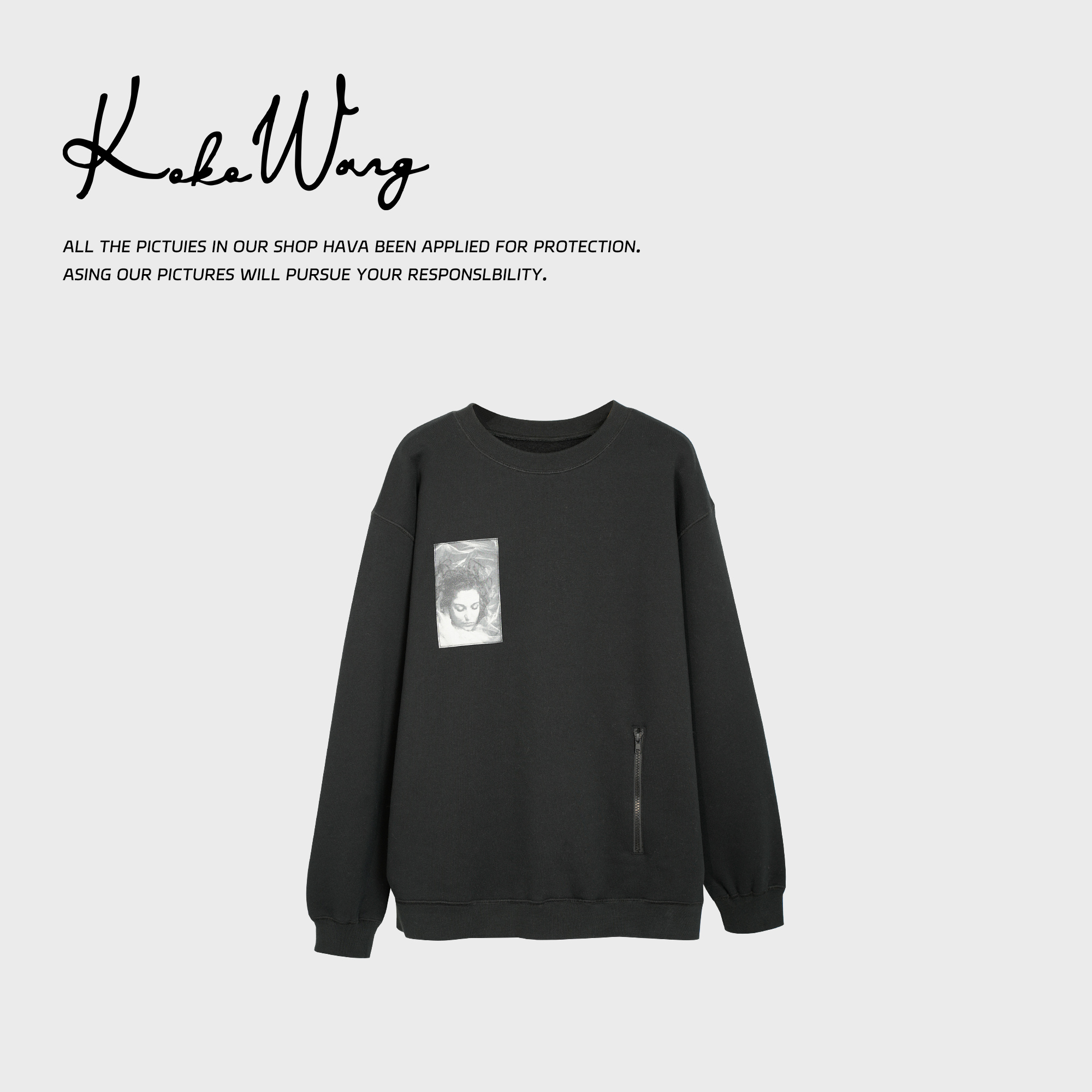 KOKO WANG秋冬保暖加绒加厚气质印花圆领套头卫衣541034K30T01