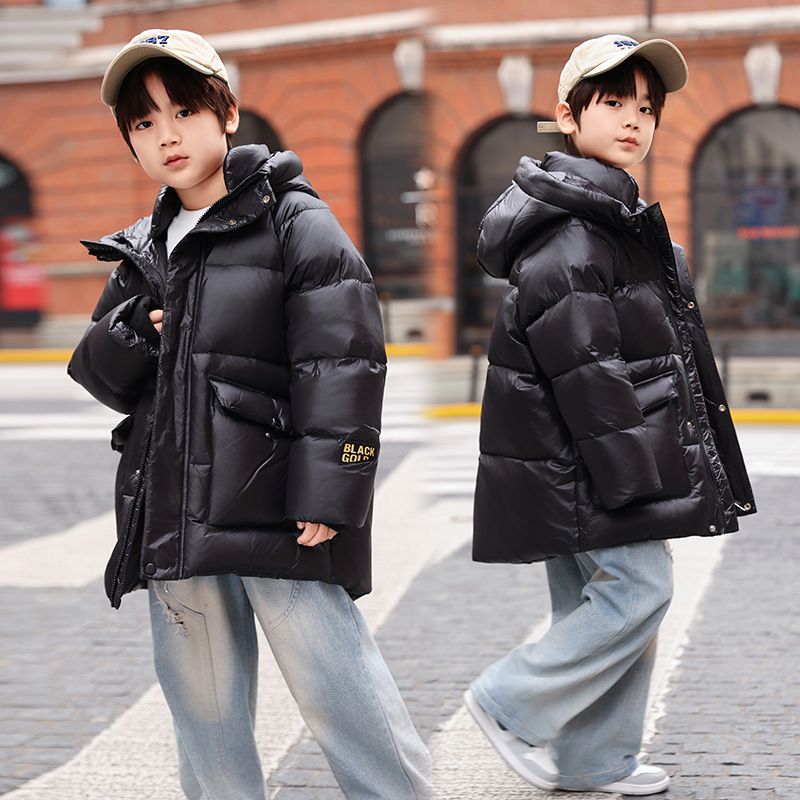 儿童中长款男童黑金2023冬季新款加厚保暖中大童防寒外套洋气男孩