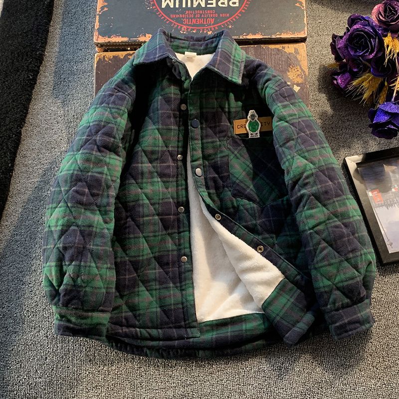 加绒加厚男童夹棉衬衫冬季衬衣格子2023新款格子上衣薄棉衣服百搭