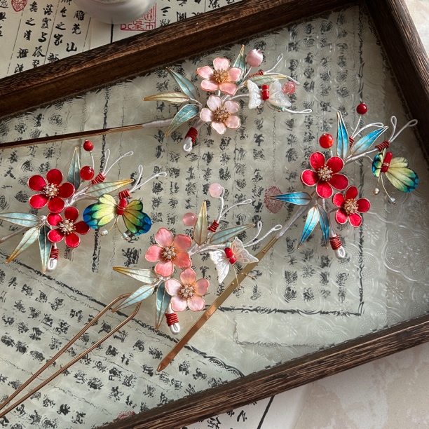 【橘月十三】掐丝绒花梅竹发簪