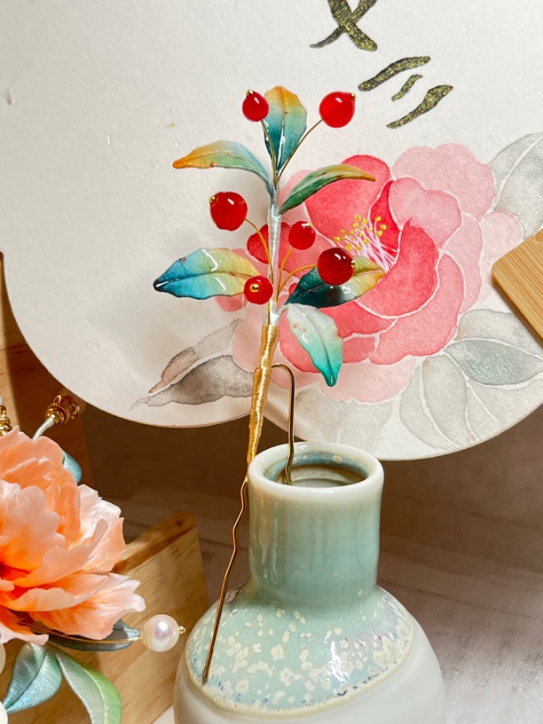 非金属发饰 【橘月十三】红果果缠花发簪