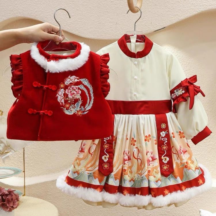 汉服儿童女冬季加绒拜年服中国风古风超仙加厚连衣裙洛丽塔公主裙