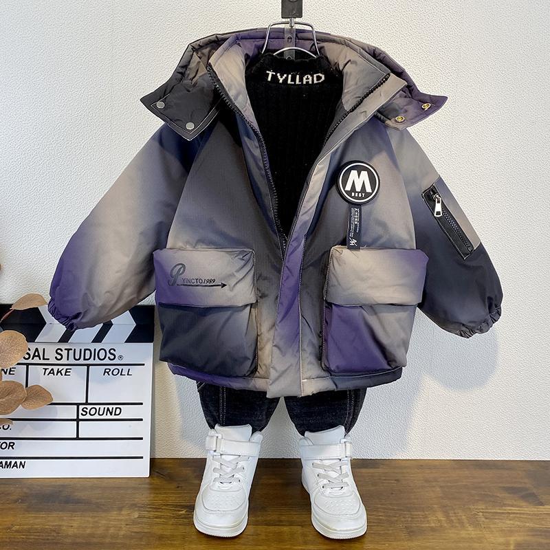 男童冬装加绒棉衣2023新款洋气儿童加厚棉服外套帅宝宝冬季派克服