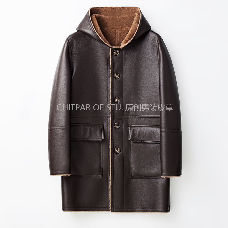 海宁男士中长款连帽加厚外套