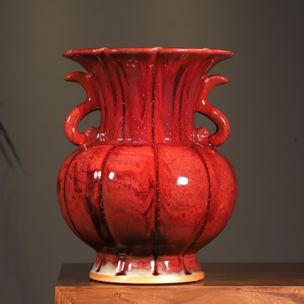 晋晓红煤窑代表作品菊花尊煤烧铜红釉