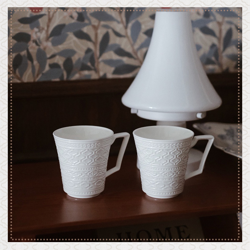 玛戈隆特事事如意骨瓷对杯纯白浮雕大容量马克杯家用奢华水杯