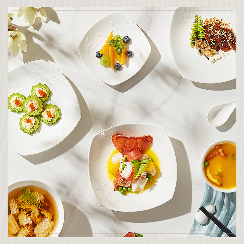 玛戈隆特新中式骨瓷餐具套装玉兰本色2-8人份家用高颜值全套餐具