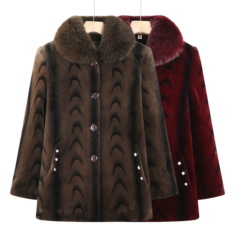 奶奶秋冬外套女中老年人冬季加绒加厚外套老太太水貂绒衣服妈妈装