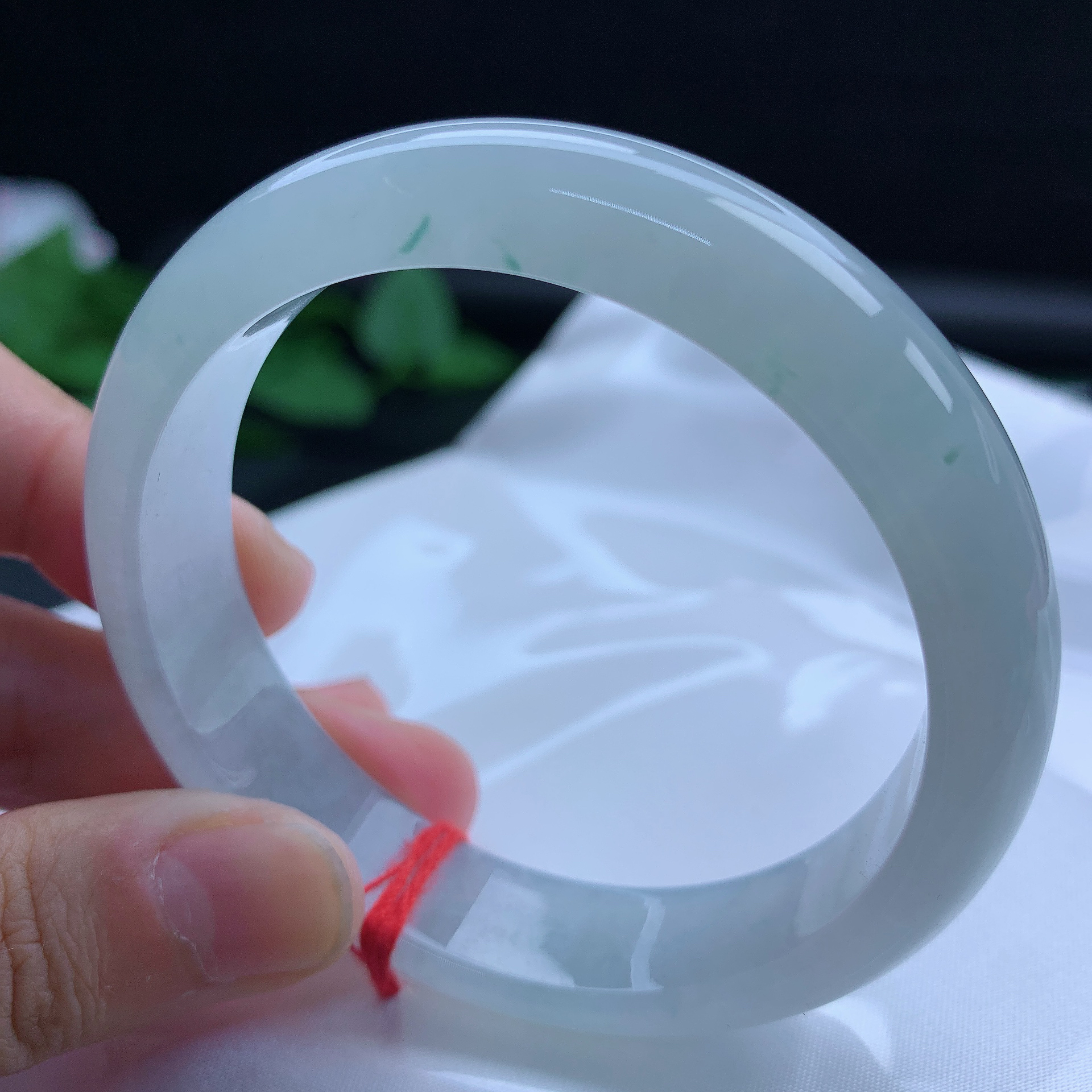 内径57.8圈缅甸天然A货翡翠飘花冰种正圈手镯女款时尚玉镯