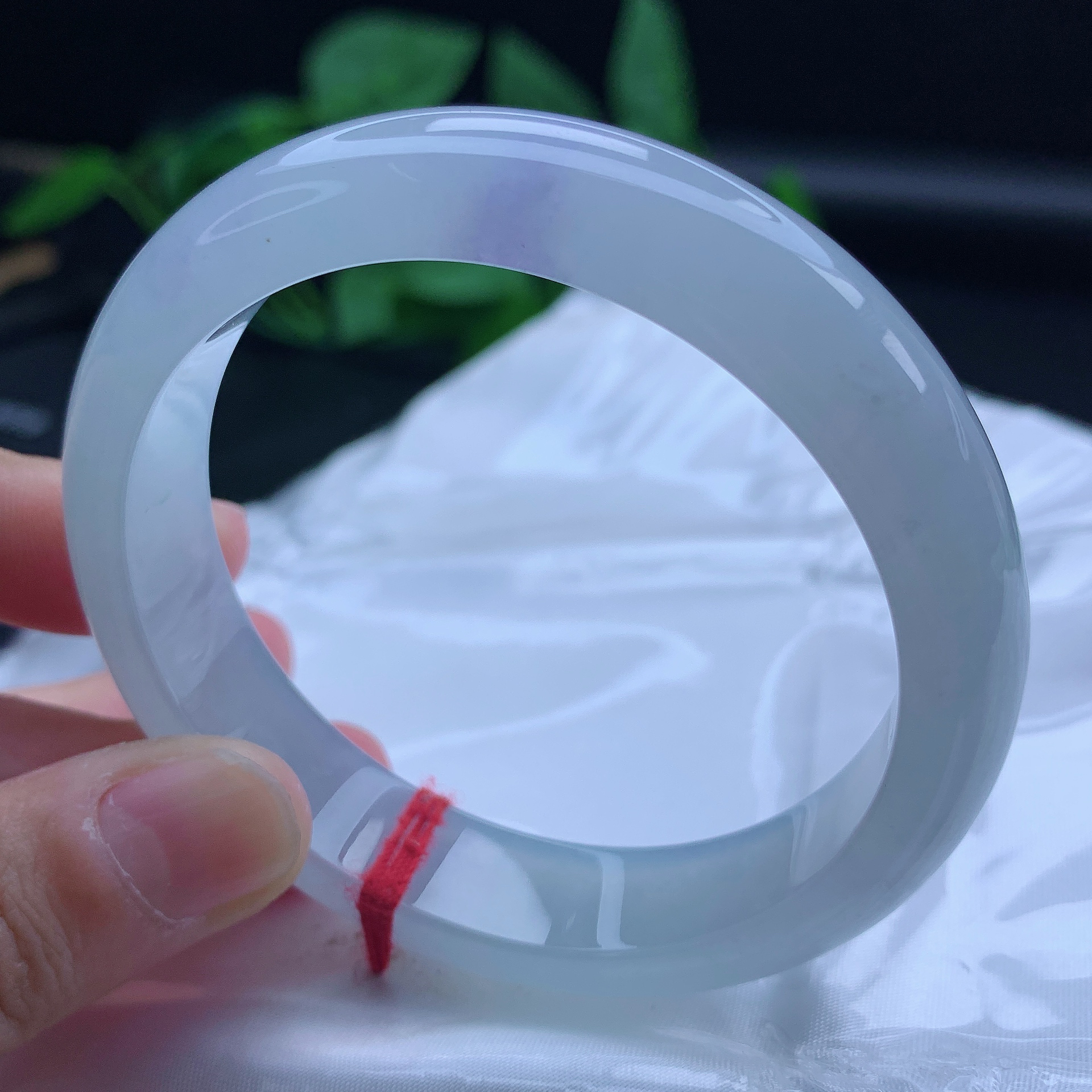 内径57.5mm缅甸天然A货翡翠冰种淡紫手镯正圈镯子冰紫翡翠玉手镯