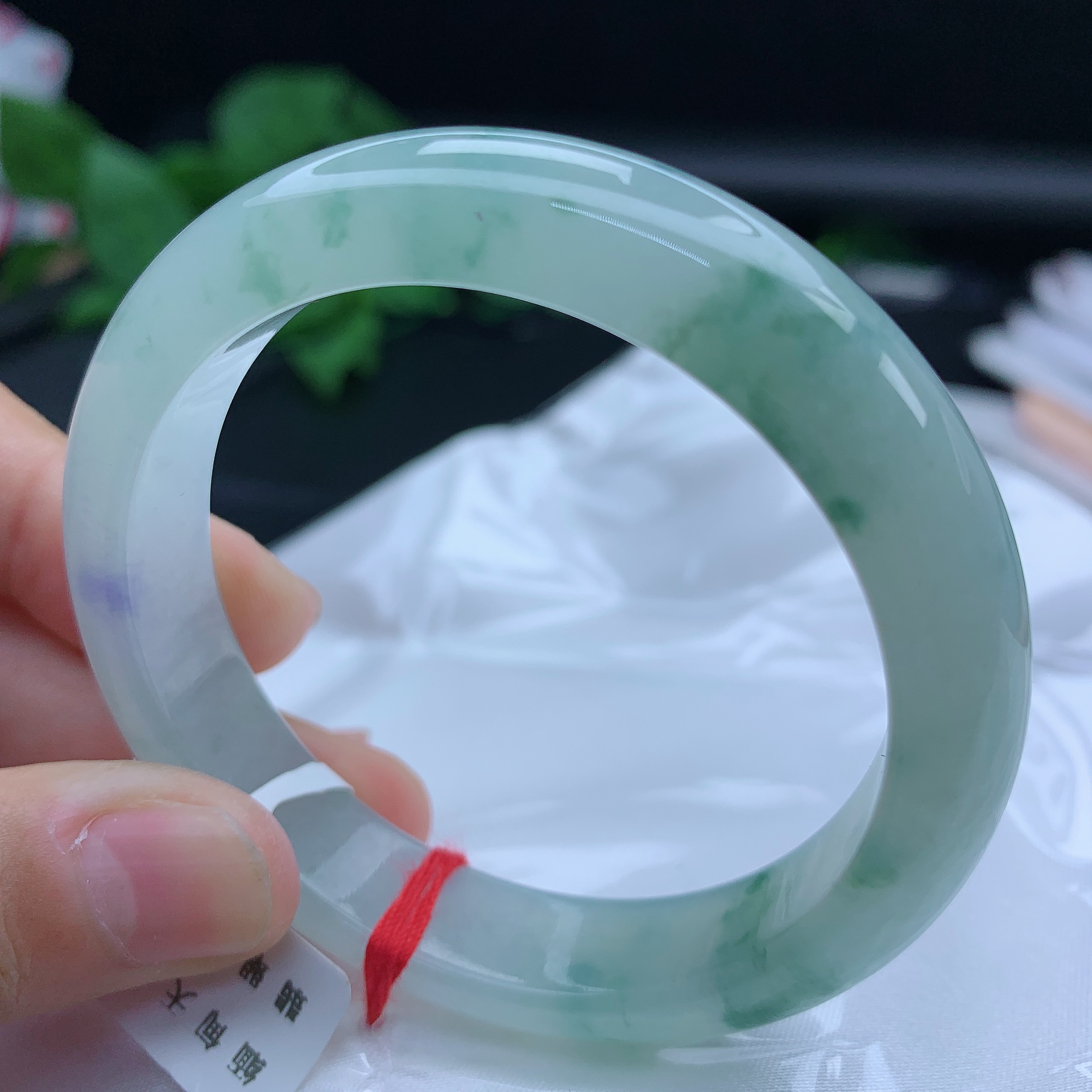 53圈缅甸天然翡翠A货冰飘花正圈手镯时尚百搭女款玉镯