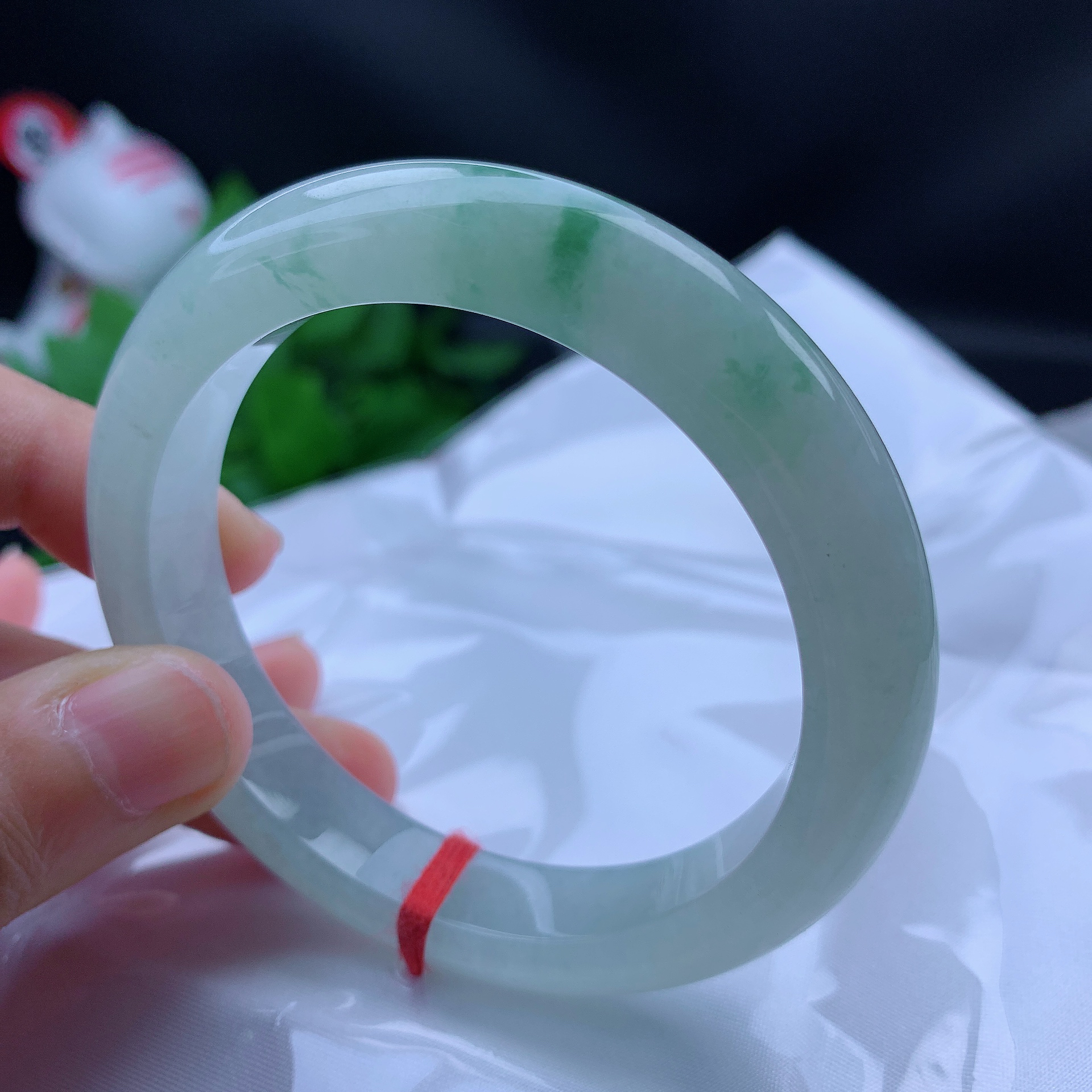 内径55.4mm缅甸天然翡翠A货冰飘花正圈手镯时尚百搭女款玉镯