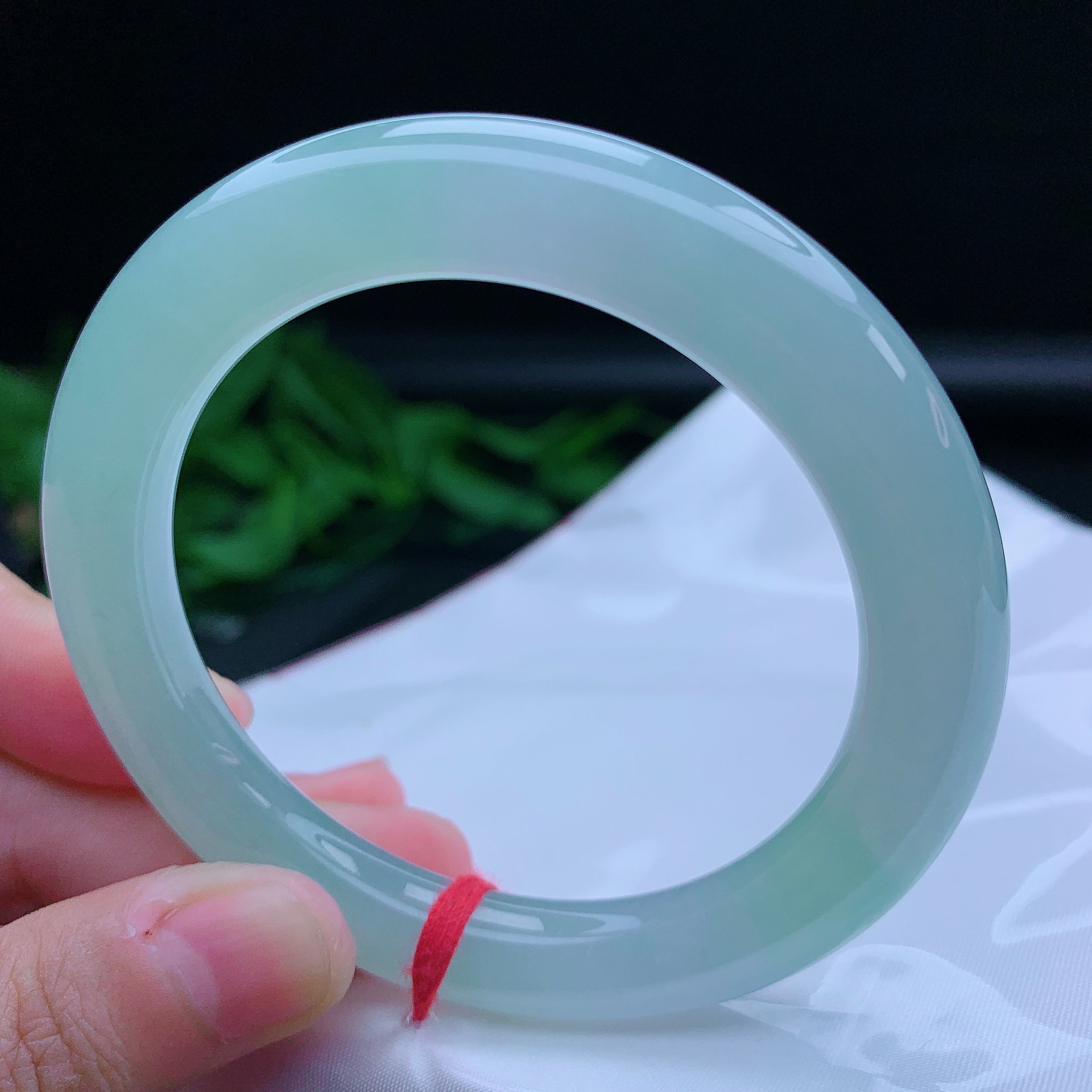 内径56圈缅甸天然A货翡翠手镯圆条女款甜绿冰润玉手镯