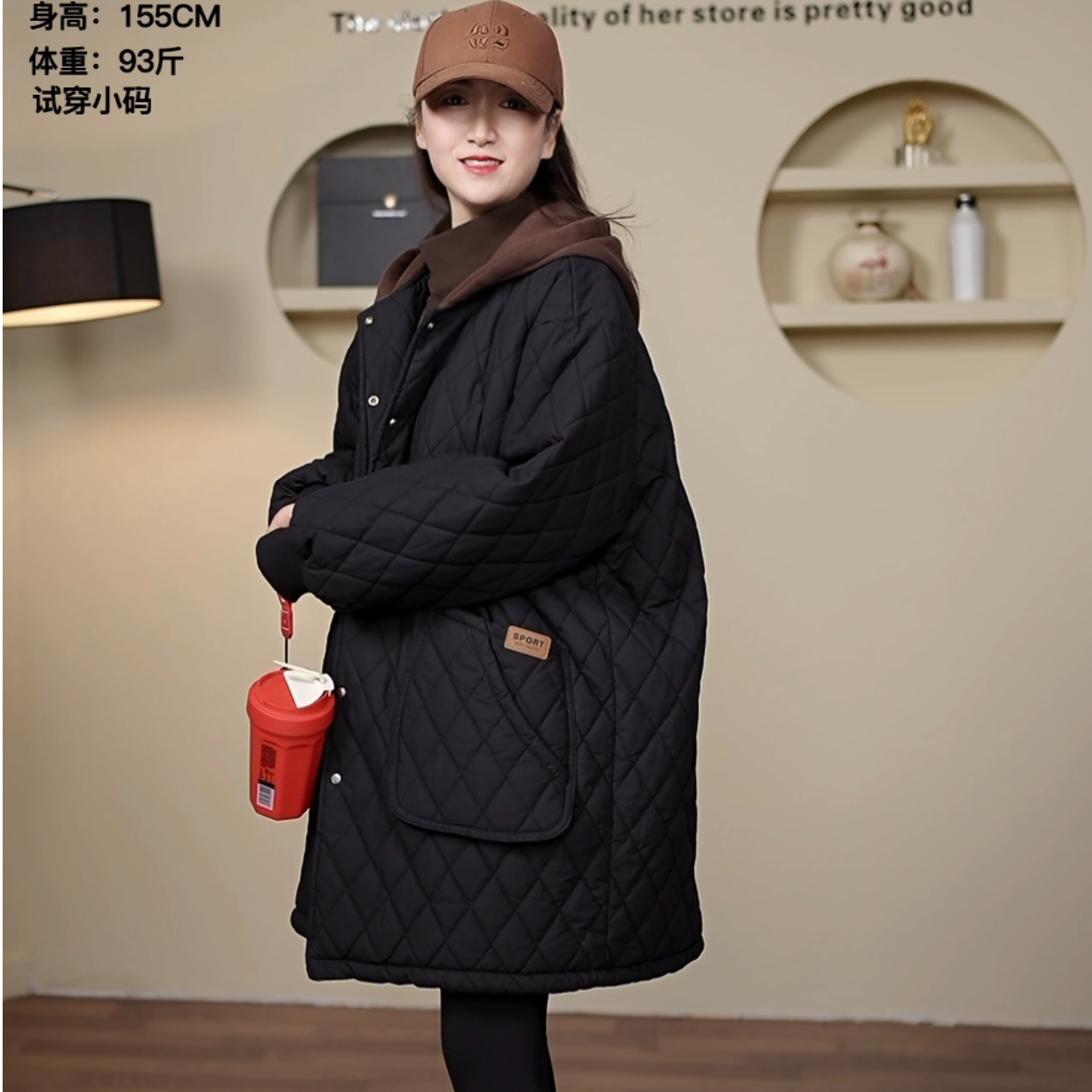 羊羔绒欧货保暖加厚连帽棉服冬季女秋冬2024新款宽松中长款外套