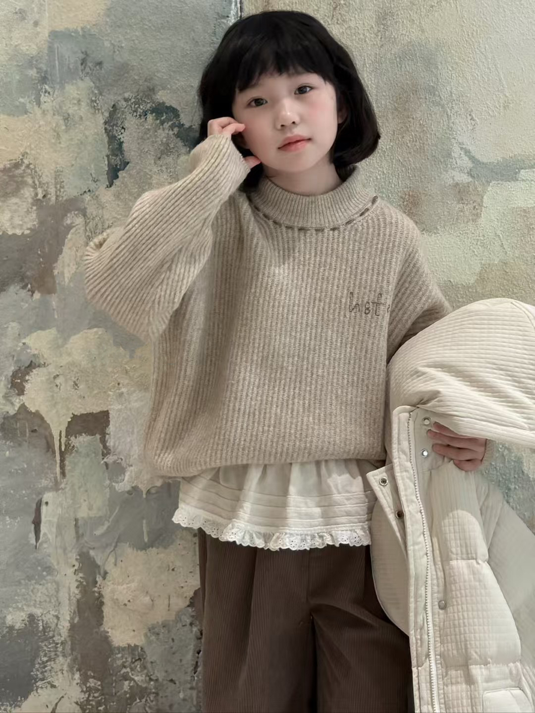 A.P.M-韩国亲子童装毛衣 Y044+灯芯绒裤K459