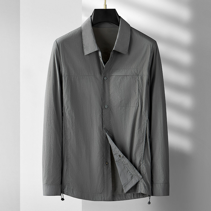 早秋单层薄款衬衫领夹克外套商务休闲行政男装