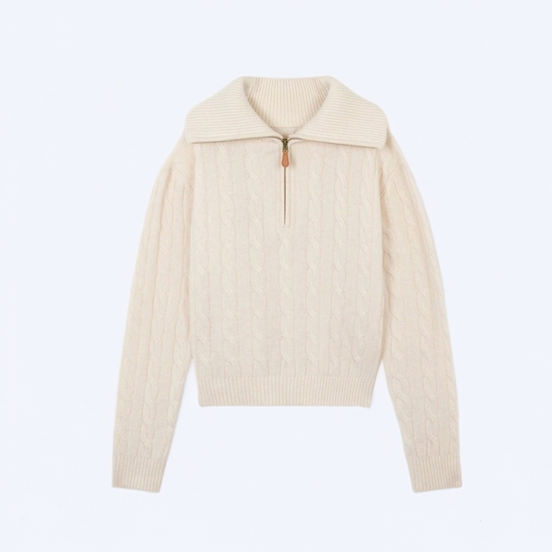 秋冬时尚羊毛半开领麻花纯色百搭长袖毛衣女装针织衫