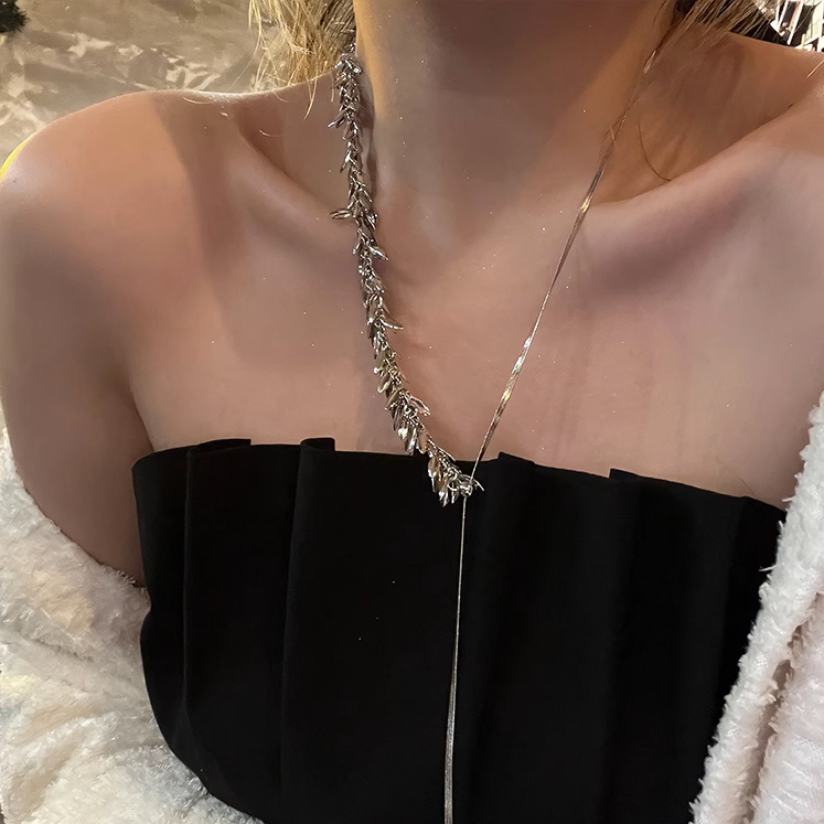 合金项链 多种戴法~麦穗亮片项链抽拉可调节锁骨链设计感颈链