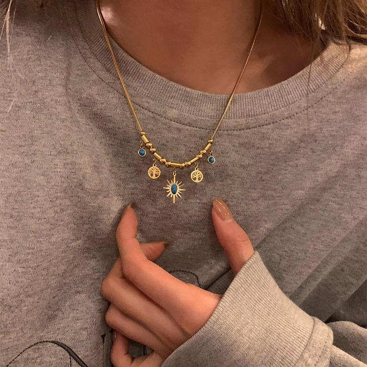 钛钢项链 气质复古太阳花项链女小众设计感高级2025年新款饰品